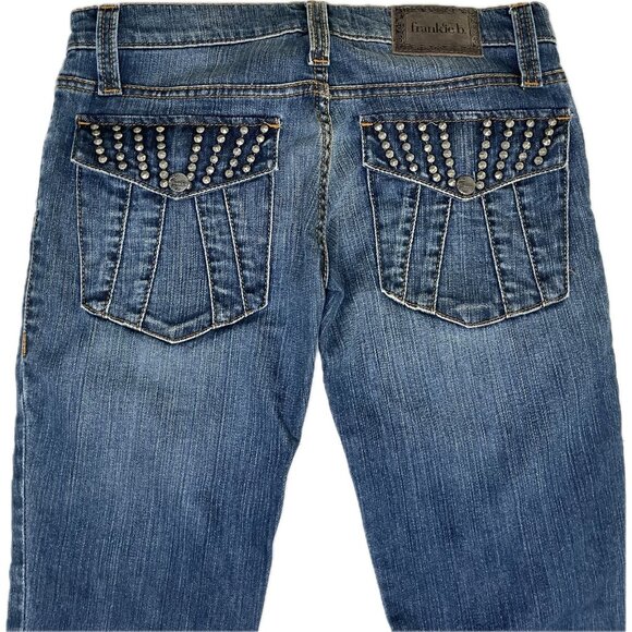 Frankie B Women’s Skinny Jeans Studded Back Pockets low rise 28x30 Blue Y2K - Picture 1 of 7